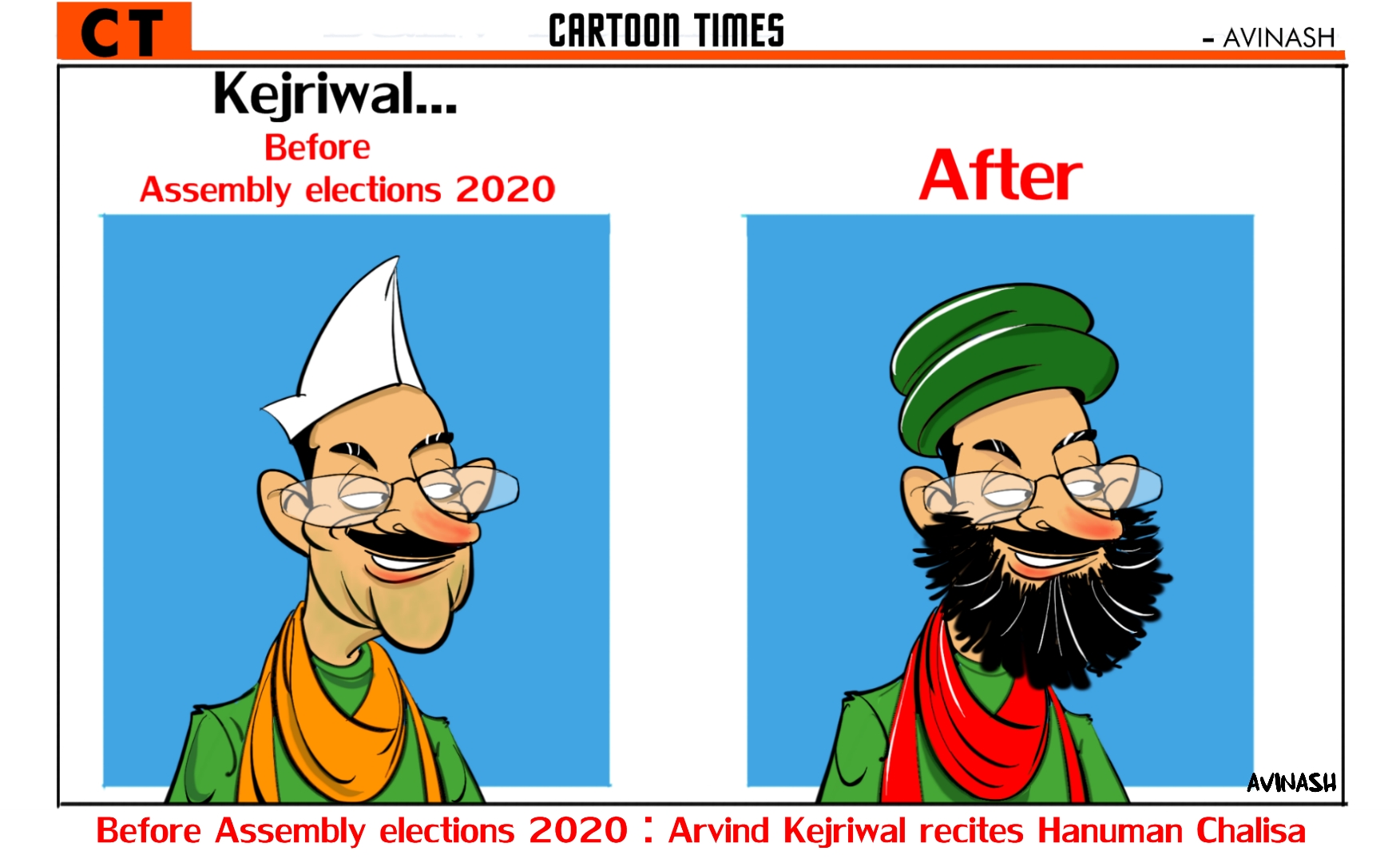 Before Assembly Elections 2020 Arvind Kejriwal Recites Hanuman Chalisa Cartoon Times